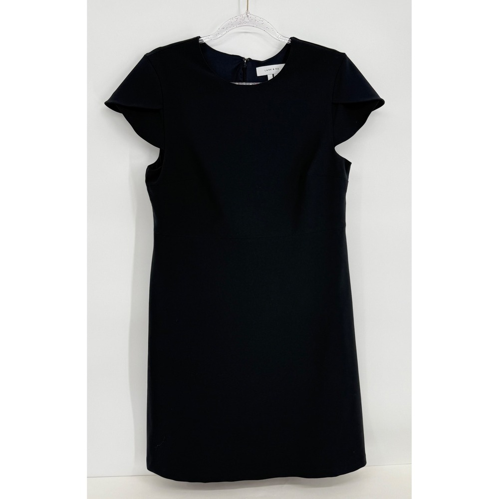 Lark & Ro Womens Black Tulip Cap Sleeve Sheath Dress Sz 14 Stretch Workwear